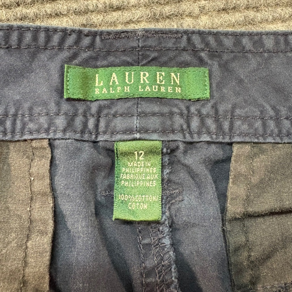 Lauren Ralph Lauren Navy Blue Cotton Cargo Utility Pants / Capris Women 12 - Picture 2 of 5